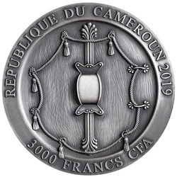 Cameroon: Legendary Warriors - Spartan Hoplite kolorowany, pozłacany 3 uncje Srebra 2019 High Relief Antiqued Coin