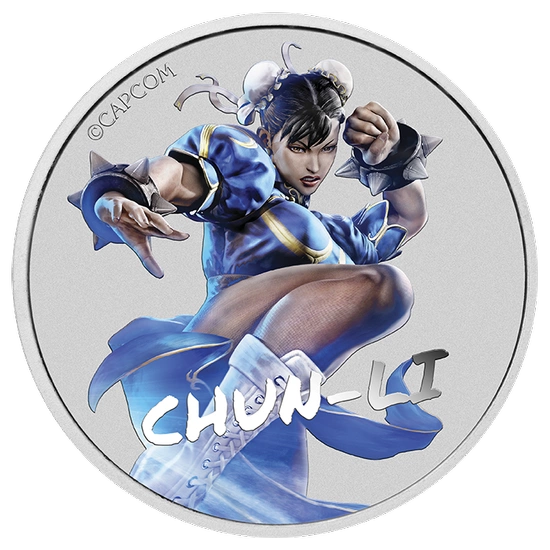 Tuvalu: Street Fighter - Chun Li kolorowana 1 uncja Srebra 2022 (Moneta w karcie)