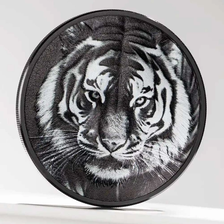 Cook Islands: Black and White - Tiger 1 uncja Srebra 2025 Obsidian Black Proof