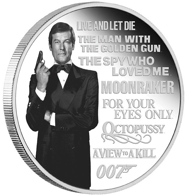 Tuvalu: James Bond Legacy 2nd issue - Roger Moore kolorowany 1 uncja Srebra 2022 Proof