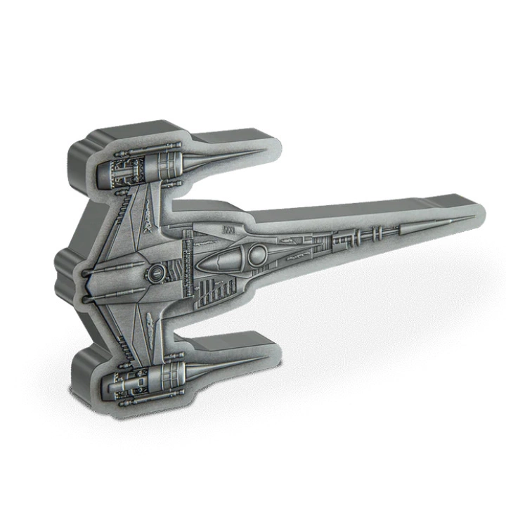 Niue: Star Wars The Mandalorian - The Mandalorian's N-1 Starfighter 3 uncje Srebra 2023 Antiqued Shaped Coin