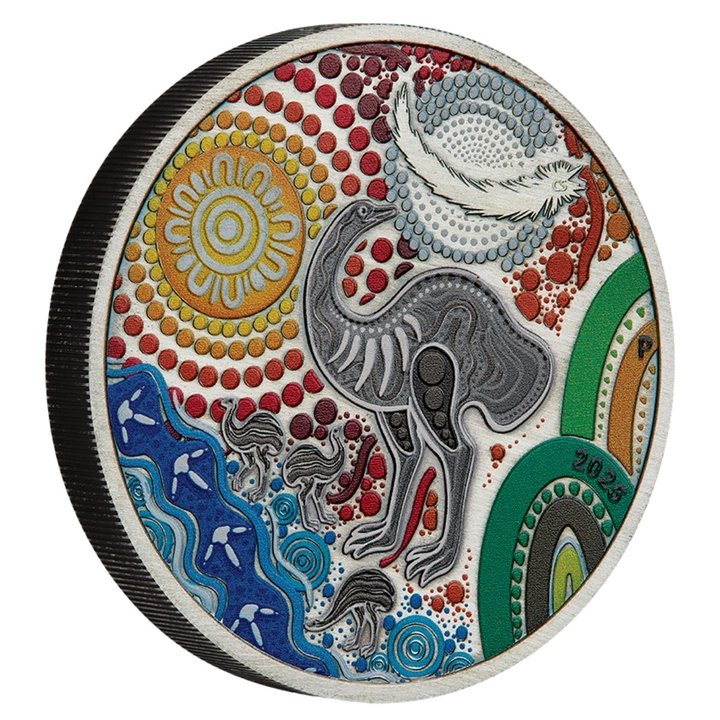 Emu Utingat kolorowany 2 uncje Srebra 2025 Antiqued Coin