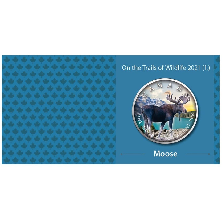 Canada: On the Trails of Wildlife - Maple Leaf "Moose" kolorowany 1 uncja Srebra 2021