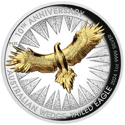 Orzeł Australijski 10. rocznica pozłacany 1 uncja Srebra 2024 Proof High Relief 