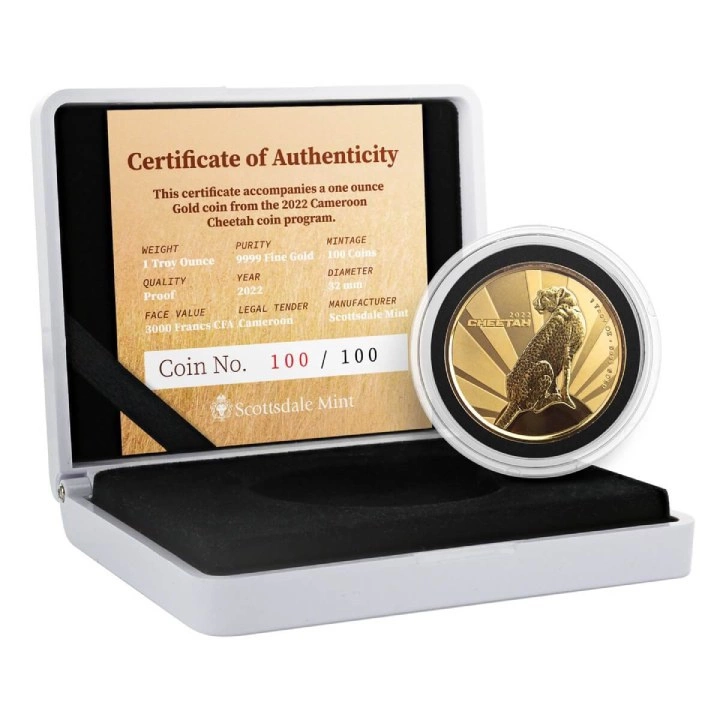Cameroon: Cheetah 1 uncja Złota 2022 Proof