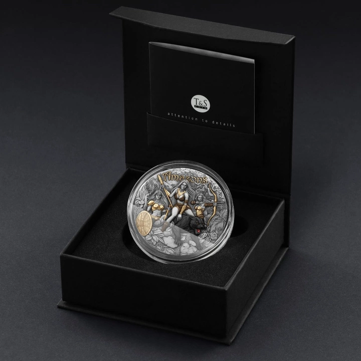 Niue: Amazons kolorowany/pozłacany 2 uncje Srebra 2025 Antiqued Coin