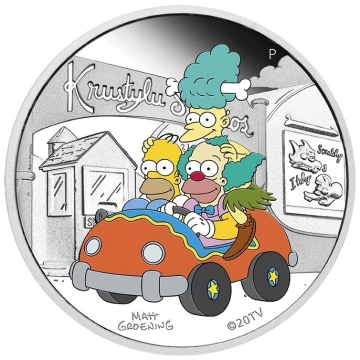 Tuvalu: The Simpson - Krustylu Studios kolorowany 1 uncja Srebra 2022 Proof