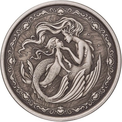 Samoa: Mermaid Mother & Daughter 1 uncja Srebra 2023 Antiqued Coin
