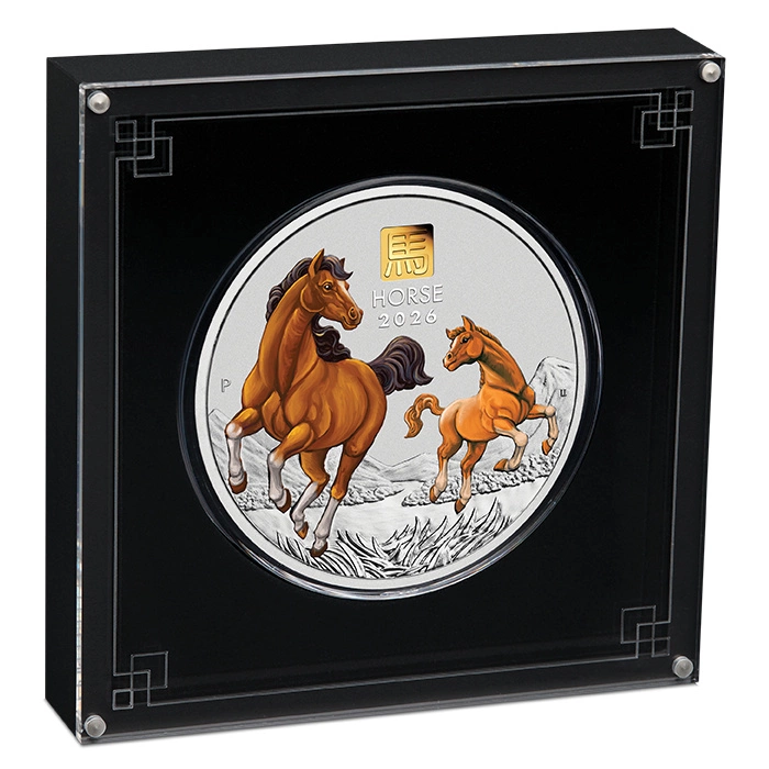 Perth Mint: Lunar III - Rok Konia kolorowany 1000 gramów Srebra 2026 Gold Privy Mark