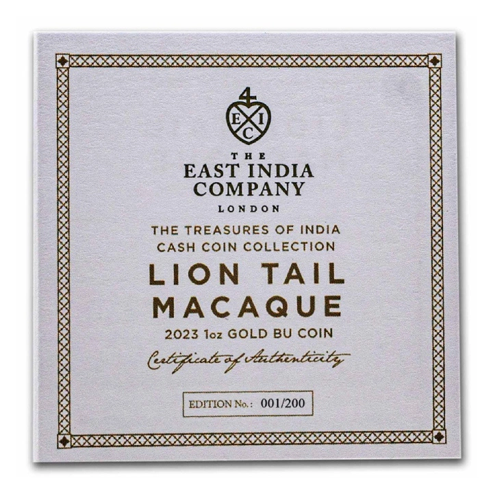 St Helena: Cash India Wildlife - Lion Tailed Macaque 1 uncja Złota 2023