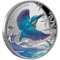 Niue: Azure Kingfisher kolorowany 1 uncja Srebra 2023 Proof
