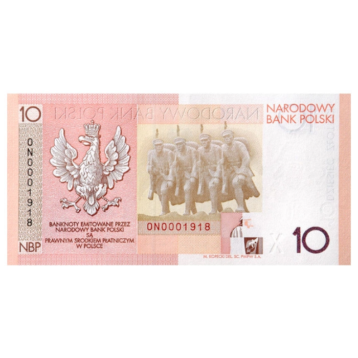 Banknot NBP 90. Rocznica Odzyskania Niepodległości 2008 10 zł