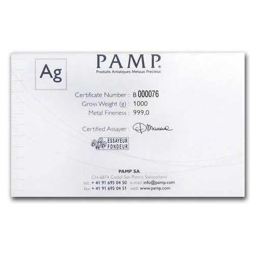 1000 gramów Sztabka Srebra Pamp Fortuna