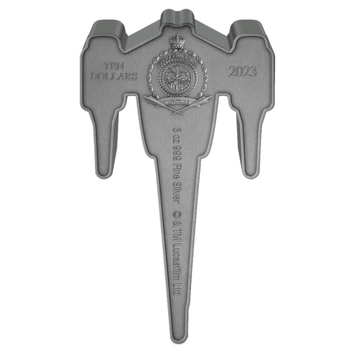 Niue: Star Wars The Mandalorian - The Mandalorian's N-1 Starfighter 3 uncje Srebra 2023 Antiqued Shaped Coin