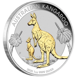Perth Mint: Australijski Kangur pozłacany 1 uncja Srebra 2020