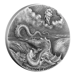 Niue: Biblical - Destruction of Leviathan 2 uncje Srebra 2020 Proof Antiqued Coin