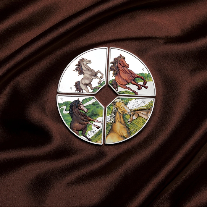 Zestaw 4 monet Tuvalu: Rok Konia Quadrant kolorowany 4 x 1 uncja Srebra 2026 Proof