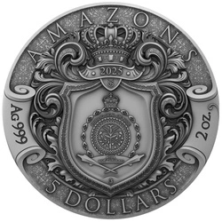 Niue: Amazons kolorowany/pozłacany 2 uncje Srebra 2025 Antiqued Coin