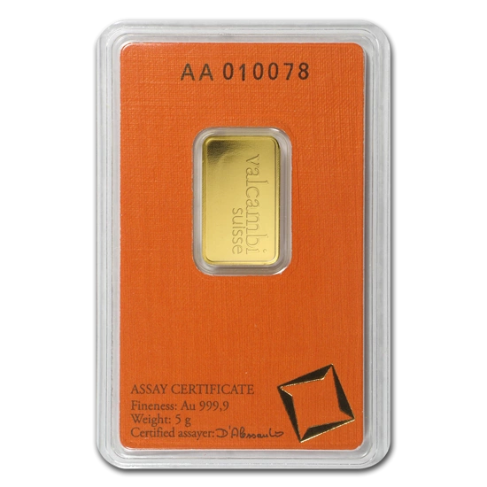 Sztabka Valcambi 5 gramów Złota LBMA GD Refiner