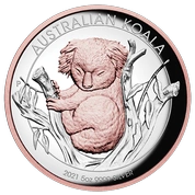 Australijska Koala 5 uncji Srebra 2021 Proof High Relief Pozłacana