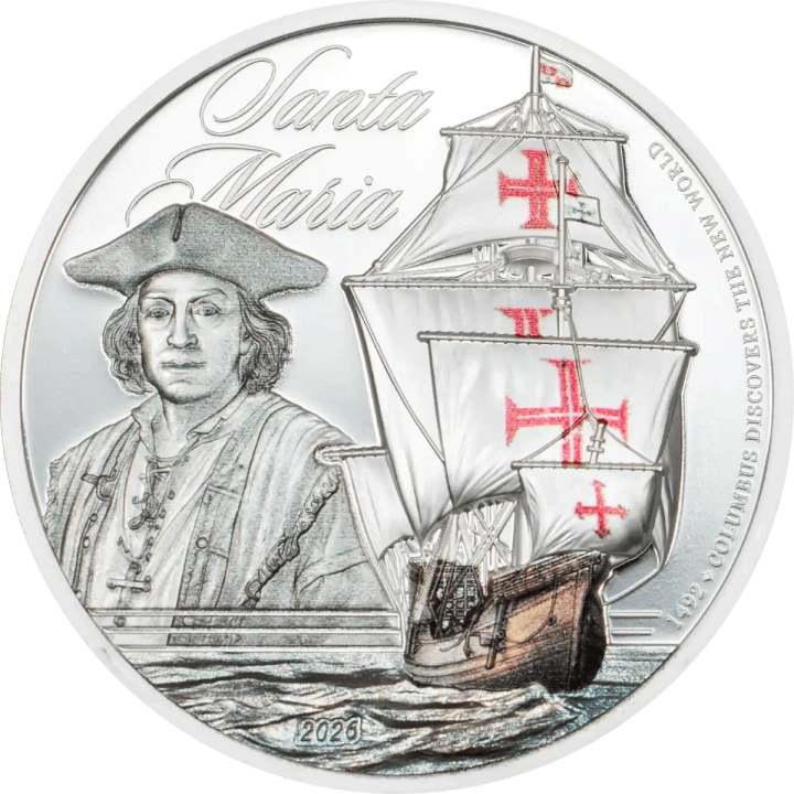 Cook Islands: Legends of the Seas – Santa Maria kolorowany 1 uncja Srebra 2026 Proof