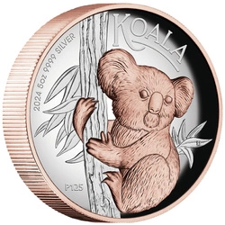 Australijska Koala pozłacana 5 uncji Srebra 2024 Proof High Relief