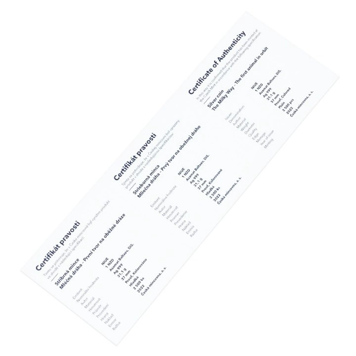 Niue: The Milky Way - The First Animal in Orbit kolorowany $1 Srebro 2022 Proof