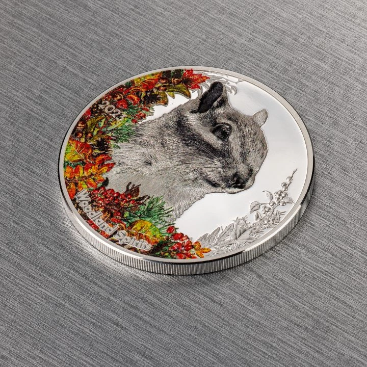 Mongolia: Woodland Spirits - Chipmunk kolorowany 1 uncja Srebra 2023 Proof High Relief