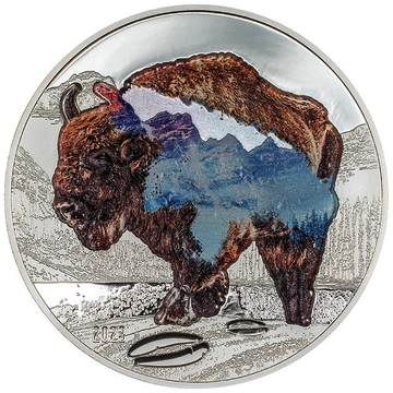 Mongolia: Into the Wild - Bison kolorowany 2 uncje Srebra 2023 Proof Ultra High Relief