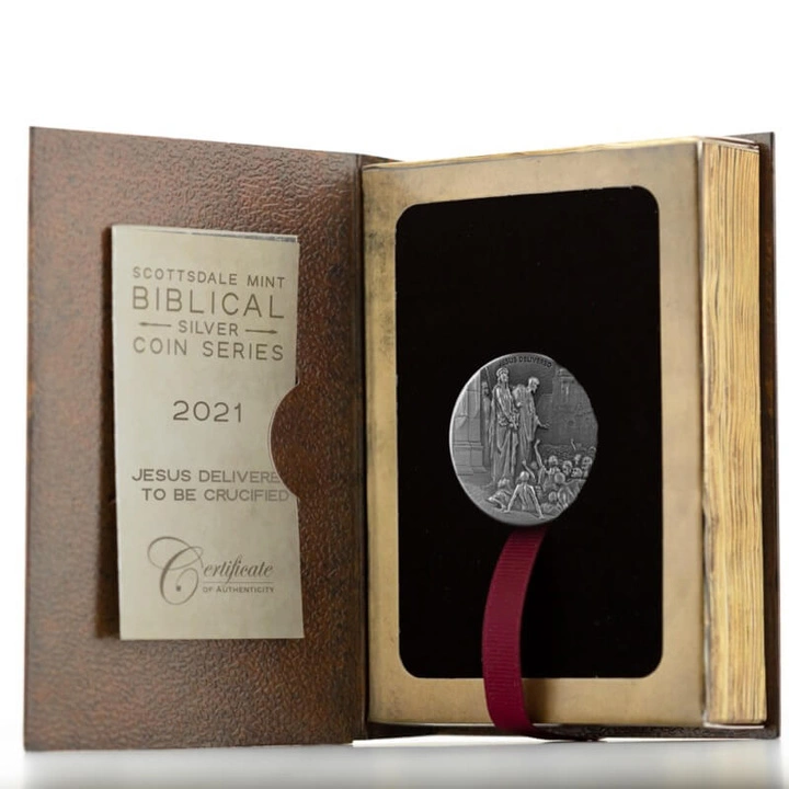 Niue: Biblical - Jesus Delivered To Be Crucified 2 uncje Srebra 2021 Proof Antiqued Coin