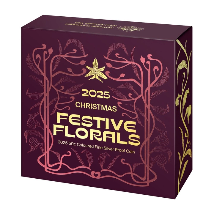 Christmas Decoration - Festive Floral kolorowany 50c Srebro 2025 Proof