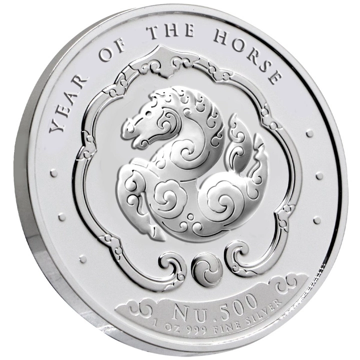 Bhutan: Lunar Rok Konia kolorowany 1 uncja Srebra 2026 Proof
