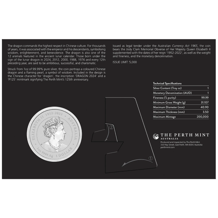 Perth Mint: Lunar III - Rok Smoka "Liliowy Smok" kolorowany 1 uncja Srebra 2024 (Sydney Money Expo Anda Special)