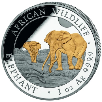 Somalia: African Wildlife - Elephant pozłacany 1 uncja Srebra 2026