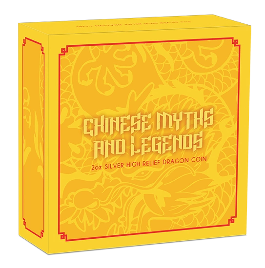Chinese Myths and Legends: Dragon 2 uncje Srebra 2021 Proof High Relief