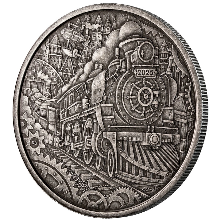 Canada: A Whimsical Tale - Steam Locomotive 3 uncje Srebra 2025 Antiqued Coin