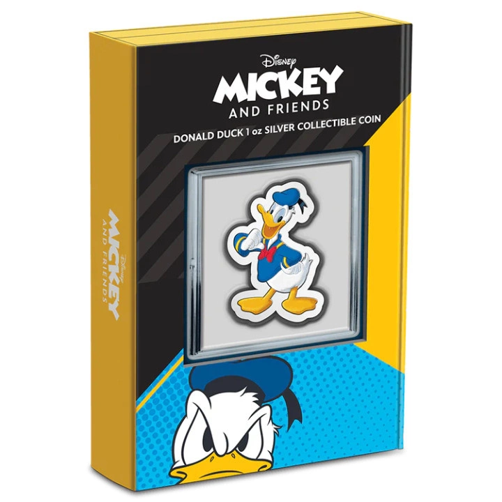 Niue: Disney - Donald Duck kolorowany 1 uncja Srebra 2021 Proof Shaped Coin