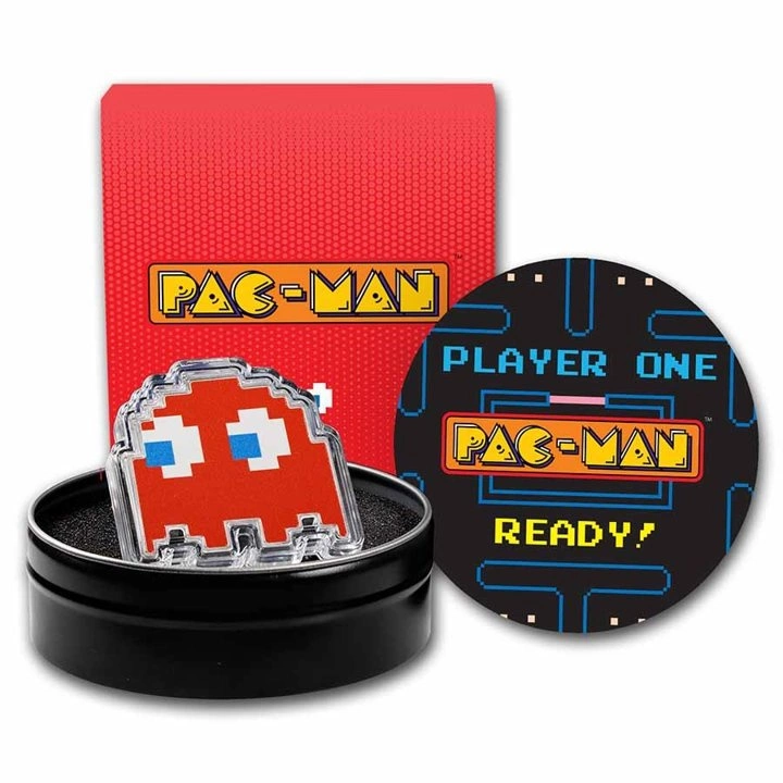 Niue: PAC-MAN GHOST "BLINKY" kolorowany 1 uncja Srebra 2022 Proof Shaped Coin