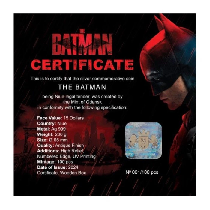 Niue: DC Comics - Batman kolorowany 200 g Srebra 2024 High Relief Antiqued Coin
