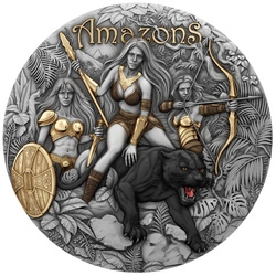 Niue: Amazons kolorowany/pozłacany 2 uncje Srebra 2025 Antiqued Coin