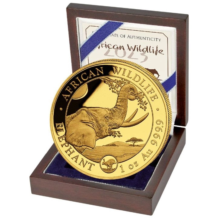 African Wildlife: Słoń Somalijski 1 uncja Złota 2023 Privy Mark 'Year of the Rabbit'