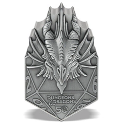 Niue: Dungeons & Dragons 50th Anniversary - Red Dragon D20 2 uncje Srebra 2024 Antiqued Coin