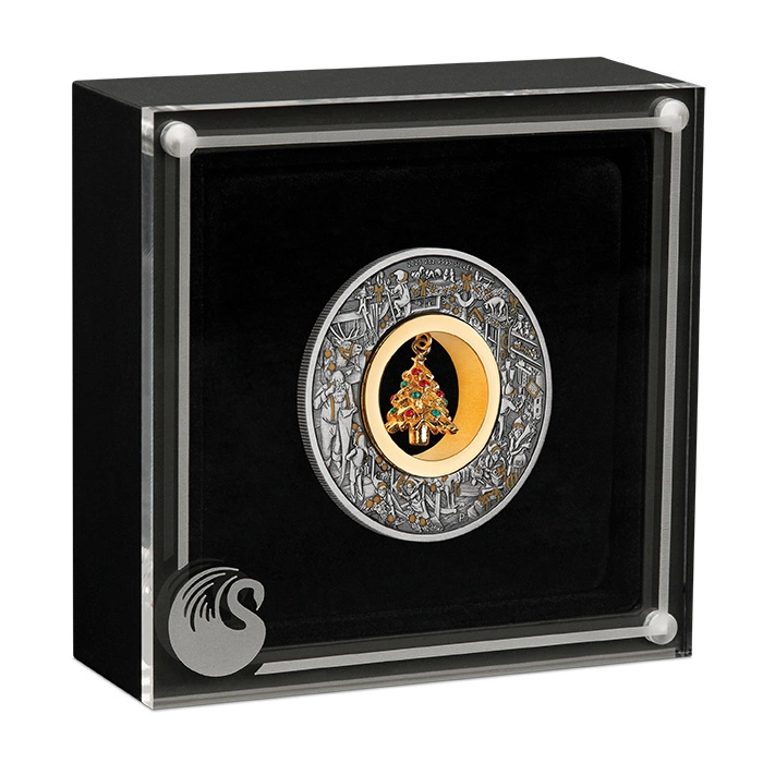 Australia: Santa’s Workshop pozłacany 2 uncje Srebra 2025 Antiqued Coin