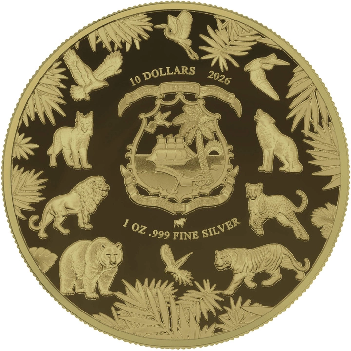 Liberia: Zestaw 5 monet Wild Essence kolorowany/pozłacany 1 uncja Srebra 2025 Proof