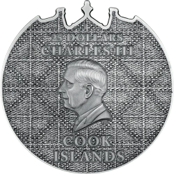 Cook Islands: Petra Al-Khazneh kolorowany 5 uncji Srebra 2025 Antiqued High Relief