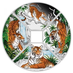 Tuvalu: Rok Tygrysa Quadrant kolorowany 1 uncja Srebra 2022 Proof