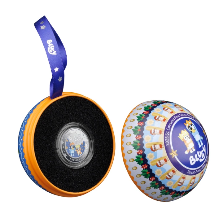 RAM: Bluey Christmas kolorowany $1 Srebro 2025 Proof