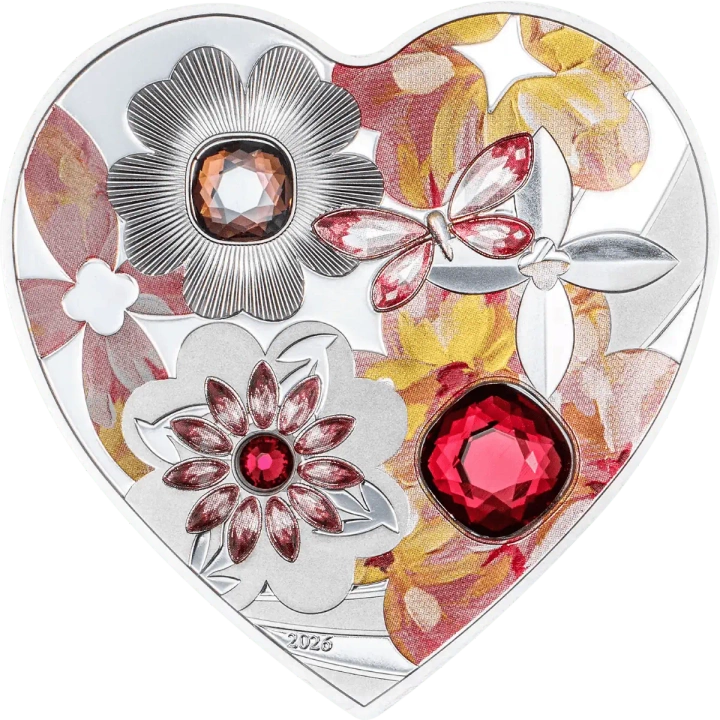 Cook Islands: Brilliant Love – Blossom kolorowany 20 gramów Srebra 2026 Crystal Proof