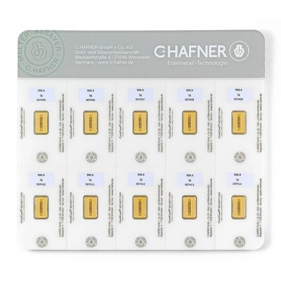 10 x 1 gram Sztabka Złota Smart Pack C.Hafner