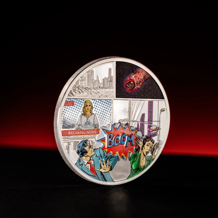 Cook Islands: Meteorite Impacts - Tenham kolorowany 1 uncja Srebra 2023 Proof Ultra High Relief